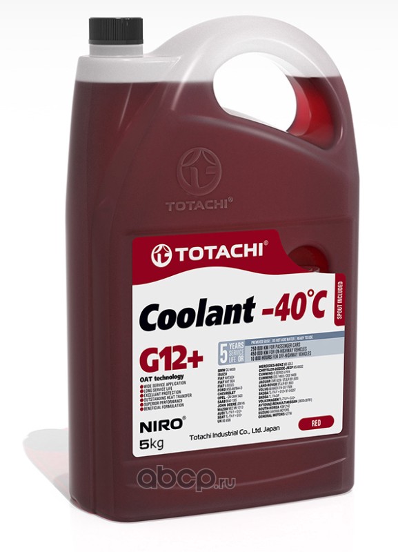 антифриз NIRO COOLANT Red -40C G12+ Красный 4.5л.